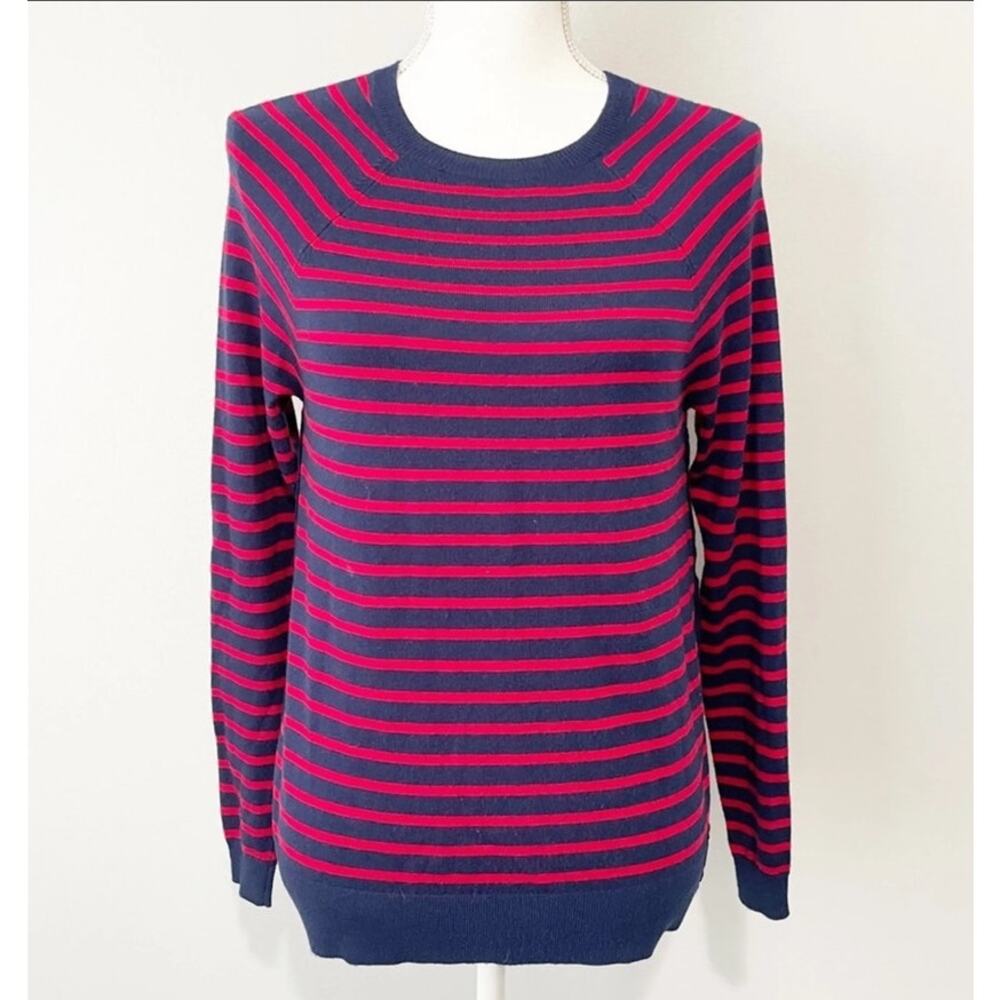 Vineyard Vines Womens Cashmere Striped Sweater Crewneck Deep Bay Red Blue sz XS
